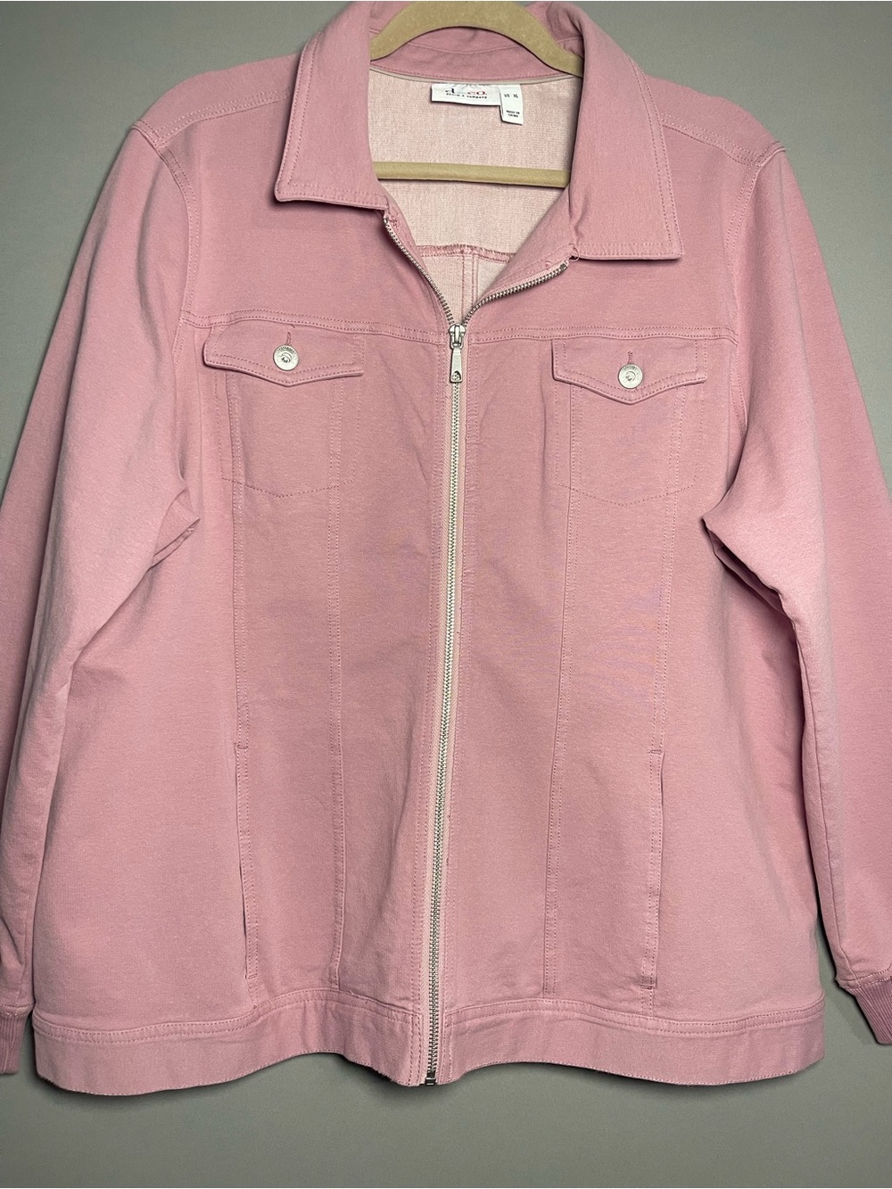 D&Co Denim & Company Pink Zip Front Knit Jacket XL Stretch Casual
